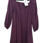 Laluna Purple Mini Dress Smocked Babydoll Long Sleeve Square Neck Size‎ S Photo 0
