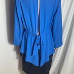 NY&Co Royal Blue Long Sleeve Peplum Blouse M Back Tie Stretch Waist Size M Photo 3