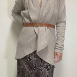 Vivienne Tam Neutral Taupe Rib Knit Waterfall Cardigan Longline Drape Sweater Photo 4