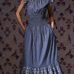 Banjanan Aurelia Ruffle Sleeve Tiered Maxi Dress in Gingham Noir Small Blue Photo 3