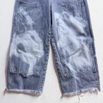 Levi's M Highwater Denim Overalls Distressed Acid Wash Wide Leg Cropped Grunge Blue Size M Photo 2
