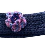 Bohemian Style Knitted Winter Navy Blue Headband. Photo 0