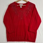 Cathy Daniels  Sweater Womens L Red Beaded Lightweight 3/4 Sleeve Holiday Party Photo 0