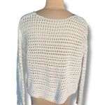 None Oatmeal Cream Crochet Cropped Knit Open-Weave Vneck Oversized Pullover Sweater Photo 6