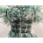 Sherri Hill  56128 Green Print Ruffle Off the Shoulder Gown Sz 6 NWOT Photo 4