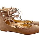 Unisa  neutral tan beige ankle tie up faux suede pointed toe flat shoes size 8 Photo 0