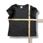 For Cynthia Black Feather Trim Short Sleeve Statement Top Women’s L Photo 2