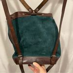 Handmade Groovy Aztec rainbow stitched green suede chocolate leather bucket backpack bag Photo 6