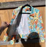 Nicole Miller Womens Floral Long Sleeve Cotton Denim Jacket 6 Orange Blue Button Photo 8