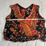 Free People  Autumnal Havana Orange and Black Floral Paisley Faux Wrap Tank Top Photo 4