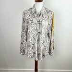 Apt. 9  Womens Long Sleeve Button Down Shirt Size L Snakeskin Print Yellow Stripe Photo 1