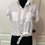 Sim & Sam  BASIC WHITE BUTTON UP TIE FRONT COLLARED BLOUSE Photo 0