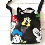 Disney  Mickey & Friends Donald Pluto Crossbody Tote Bag Black Canvas 7in x 8in Photo 1