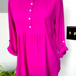 Counterparts Bright Pink 1/2 Button‎ Blouse w/ Button Up Sleeves size Small Photo 0