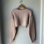 Lily Brown Pink Cropped Ribbed Knit Cardigan Size M Photo 3