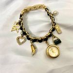 Anne Klein  Early 2000's Black & Gold Toned Charm Watch Bracelet Photo 2