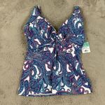 Sunsets Forever Tankini Top Regatta Paisley‎ Twist Front Swimwear 32G Blue Size 32 Photo 2