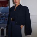 ZARA Casual Bomber Jacket Coat Navy Blue Cropped Blogger Photo 9