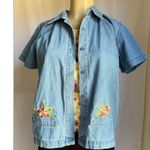 Vintage Lemon Grass Denim Floral Embroidered Shirt Chic Cottage Size PM Blue Size M Photo 13