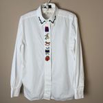 Croft & Barrow Vintage Embroidered Christmas Shirt Womens 10 Large White Top Photo 1