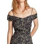 ZARA BASIC Z1975 Denim Off the Shoulder Dress Navy Blue w/ cream Floral Print Photo 11