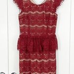 Maeve Anthropologie  Small Red, Beige Lace Peplum Cap Sleeve Formal Dress Photo 0