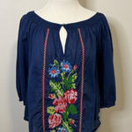 Abercrombie & Fitch Embroidered Peasant Blouse Keyhole Top Blue -β Small Photo 0