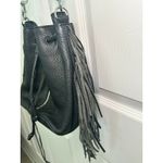 Rebecca Minkoff Rebecca‎ Minkoff Boho Fringe Moto Bucket Bag - Black Pebbled Leather Photo 4