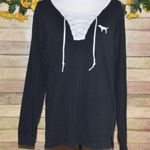 Victoria's Secret Pink Victoria Secret Size S Long Sleeve Shirt Drawstring V-Neck Dog Logo Casual Photo 3