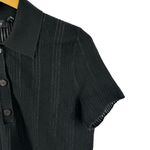 Theory Cropped Matte Cotton Jacquard Black Polo Shirt Short Sleeve Collared SZ M Photo 6