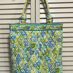 Vera Bradley Green/Blue/White Floral Shoulder Tote Bag Silver Hardware Pockets Photo 0