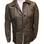 Vintage Women's Green Leather Jacket Button Front Zip Photo 0