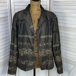 ELCC Vintage Embroidered Taffeta Blazer Jacket Gray Large Button Front Photo 6