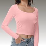 NWT Baby Pink Long Sleeve Square Neck Crop Top Photo 1