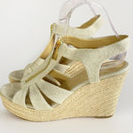 Michael Kors Berkley Women 10 Zipper Mid Wedge Sandals Platform Espadrille Linen Photo 0