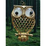 Vintage Signed JJ Google Eye Owl Pendant Gold Tone Googly 3" tall Photo 1