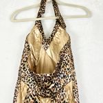 Vintage Y2K Kiss Kiss Formal Beaded Leopard Prom Dress Size 6 Halter Satin Gold Photo 7