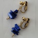 Vintage Blue Beaded Gold Tone Dangle Clip Photo 2
