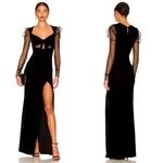Majorelle NEW NWT Maya Sheer Long Sleeve Velvet Gown In Black Photo 1
