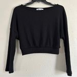 Revamped  Black Long Sleeve Ribbed Crop Top Comfy Casual Spring Medium Photo 0