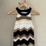 Crochet dress striped chevron zig zag knit midi sleeveless large stretch NEW Black Photo 2