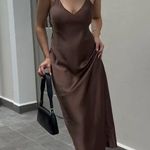 ZARA  dress midi maxi satin wedding lingerie chocolate brown party cocktail Photo 5