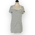 Saint James Tolede Dress Women's 10 Ivory Black Striped Sheath Short Sleeve Photo 0