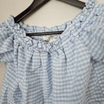 H&M L.O.G.G. Blouse Blue White Plaid Off Shoulder Short Sleeve Ties Casual Spring Photo 2