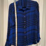 Dex Royal Blue Black Plaid Flannel Button Down Shirt Ruffle Shoulder Size M Size M Photo 4