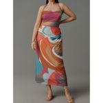 Anthropologie  Square-Neck Halter Midi Dress Size M Petite Pink Pattern Photo 5