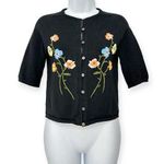 525 America | Small | Flower Embroidered Short Sleeve Button Up Cardigan Sweater Photo 0
