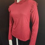 Maroon Ruffle Long Sleeve Ribbed Top (M) Red Size M Photo 1