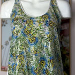 Clover Canyon  Green Blue Leaf Sequin Sheer Sleeveless Tank Top Blouse Sz Small Photo 0