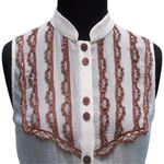 Cache Ivory Silk Gold Lurex Sparkle Hand Crochet Brown Beads Top $118 New NWT Photo 0